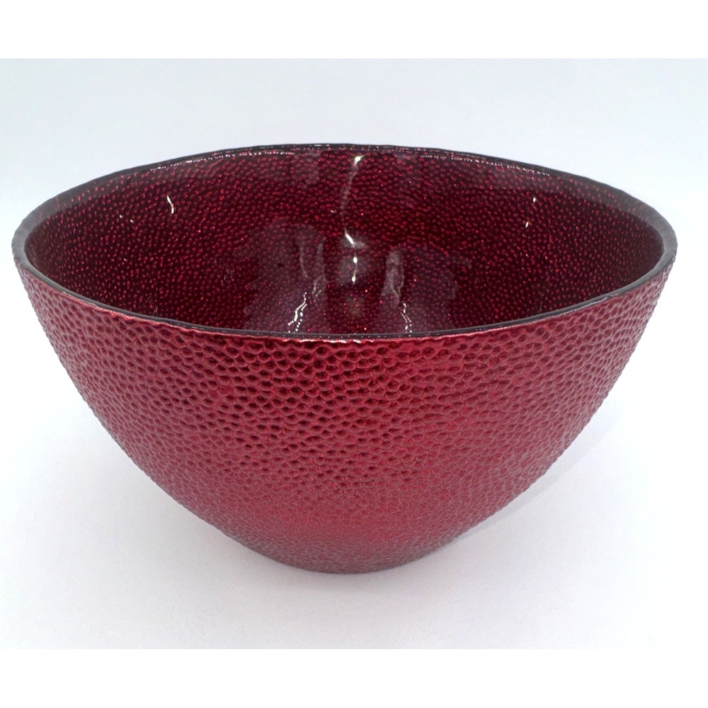 Glass Bowl 8" W x 4.75" T Sparkling Red Pebble Finish‎ California Pantry Holiday